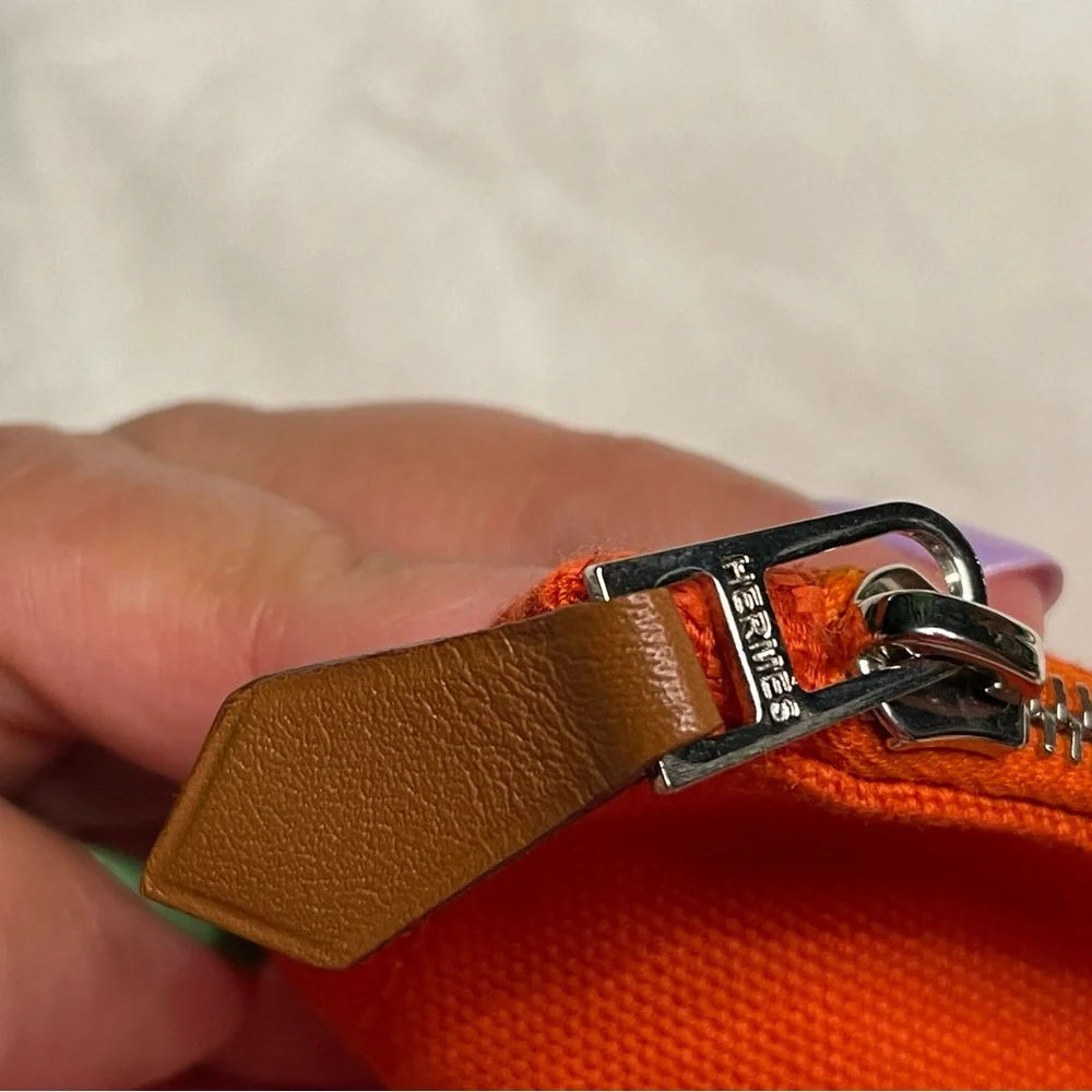 Hermes Orange Bain Flat Canvas Pouch 🧡 - Picture 5 of 13